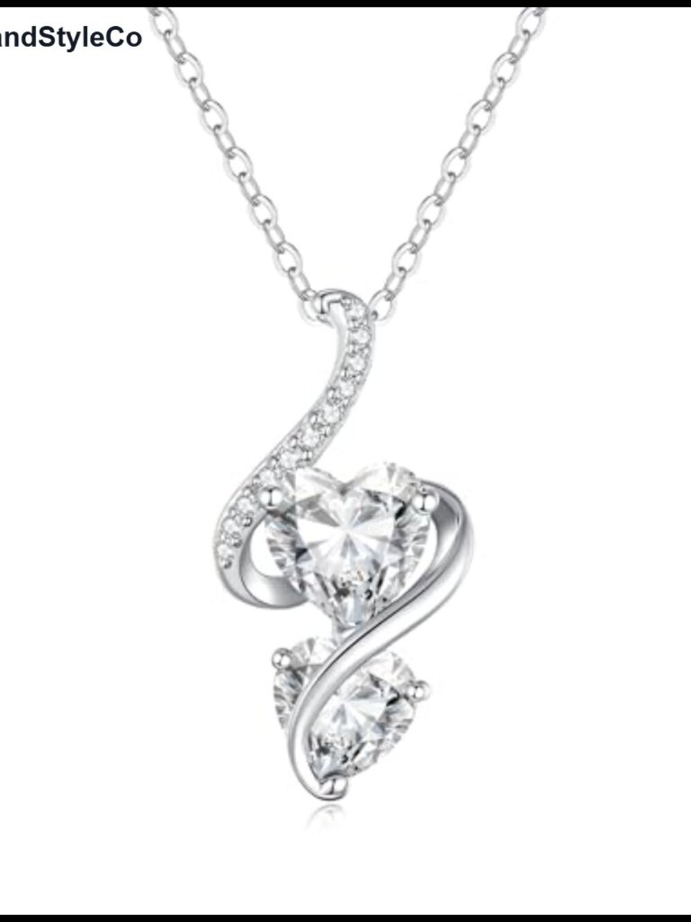 S925 Sterling Silver Double Heart Birthstone Necklace I Love You